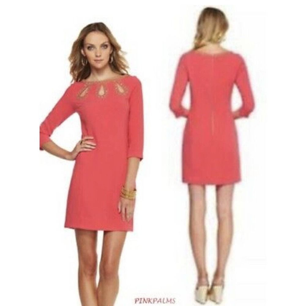 ❌SOLD❌ Lilly Pulitzer Brontë Pink Watermelon Shift Gold Embellished Dress S - Picture 3 of 12